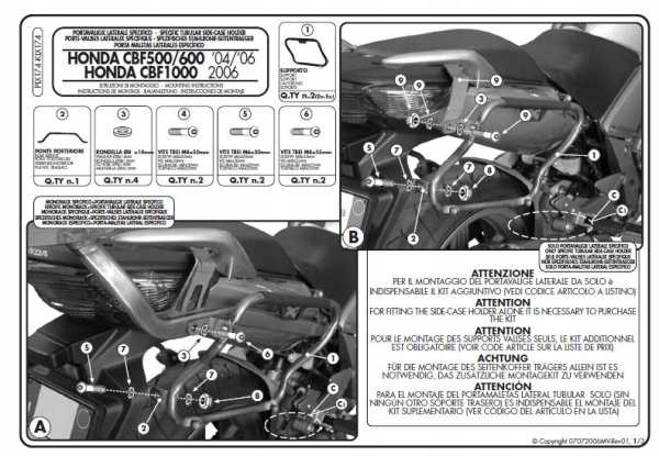 RÁM PRE BOČNÉ PRÍPADY HONDA CBF 500/600/1000