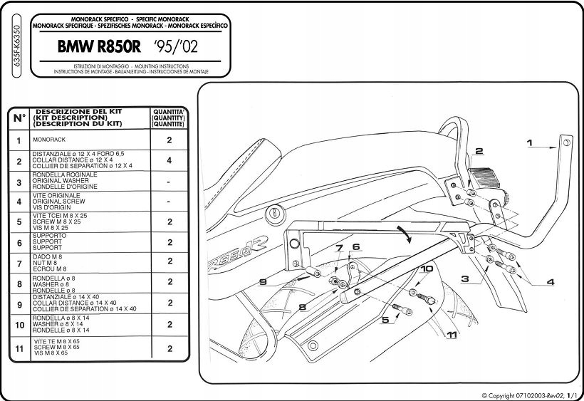 Nosič kufrov Givi 635f BMW R850R (95-02), R1100R (95-01)