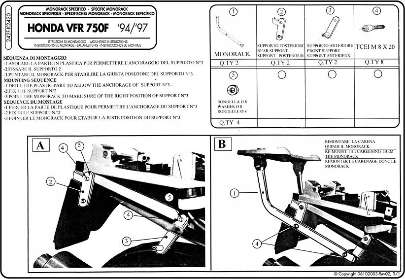 Givi 242F stredový nosič pre VFR 750 F (94-97)