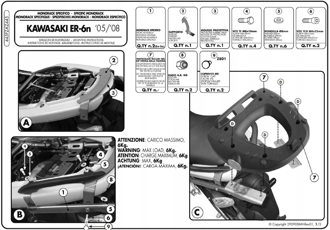 Kappa centrálny nosič kz445 Kawasaki ER 6n / 6f 650