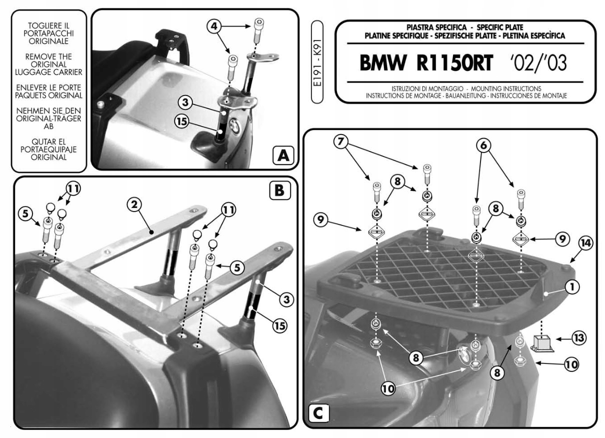 Rám centrálneho kufra BMW R 1150RT 02-04 + plech