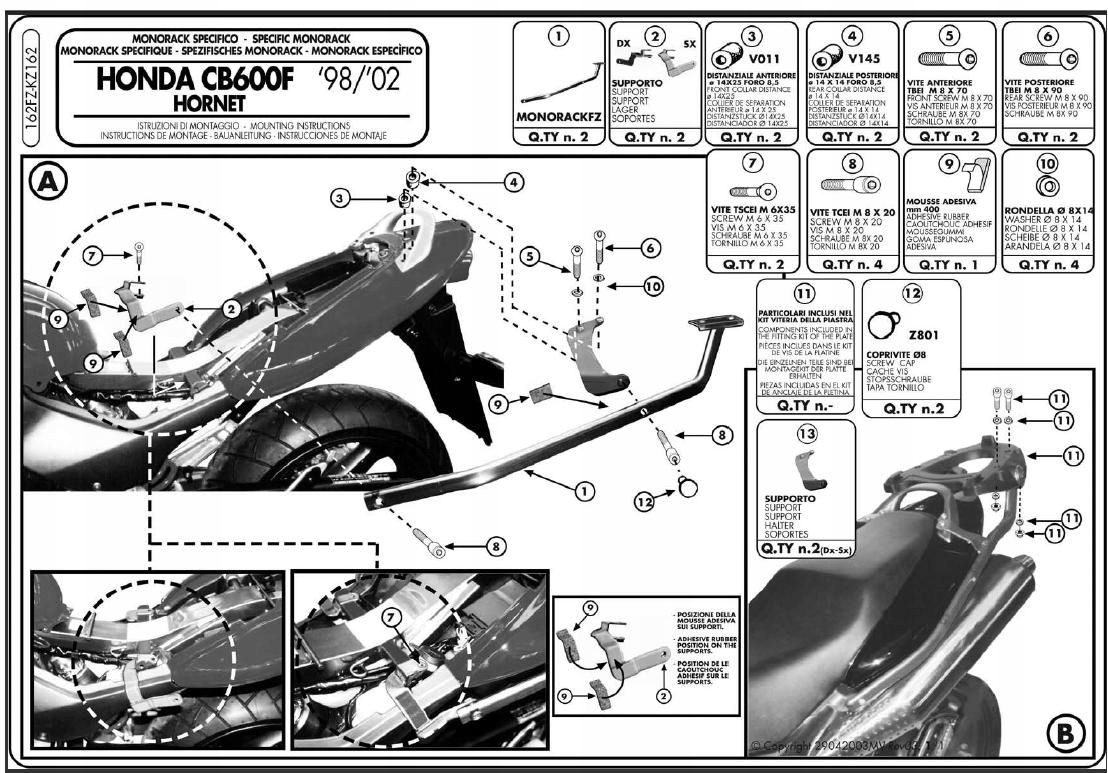 Horný nosič GIVI CB600 Hornet 98-02