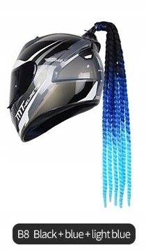 Prámiky pripevňujú chvosty k prilbe na motocykel